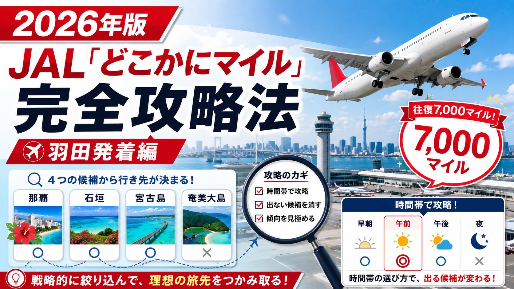 【2026年版】JAL どこかにマイル 完全攻略法 羽田発着編 往復7,000マイル 那覇・石垣・宮古島・奄美大島